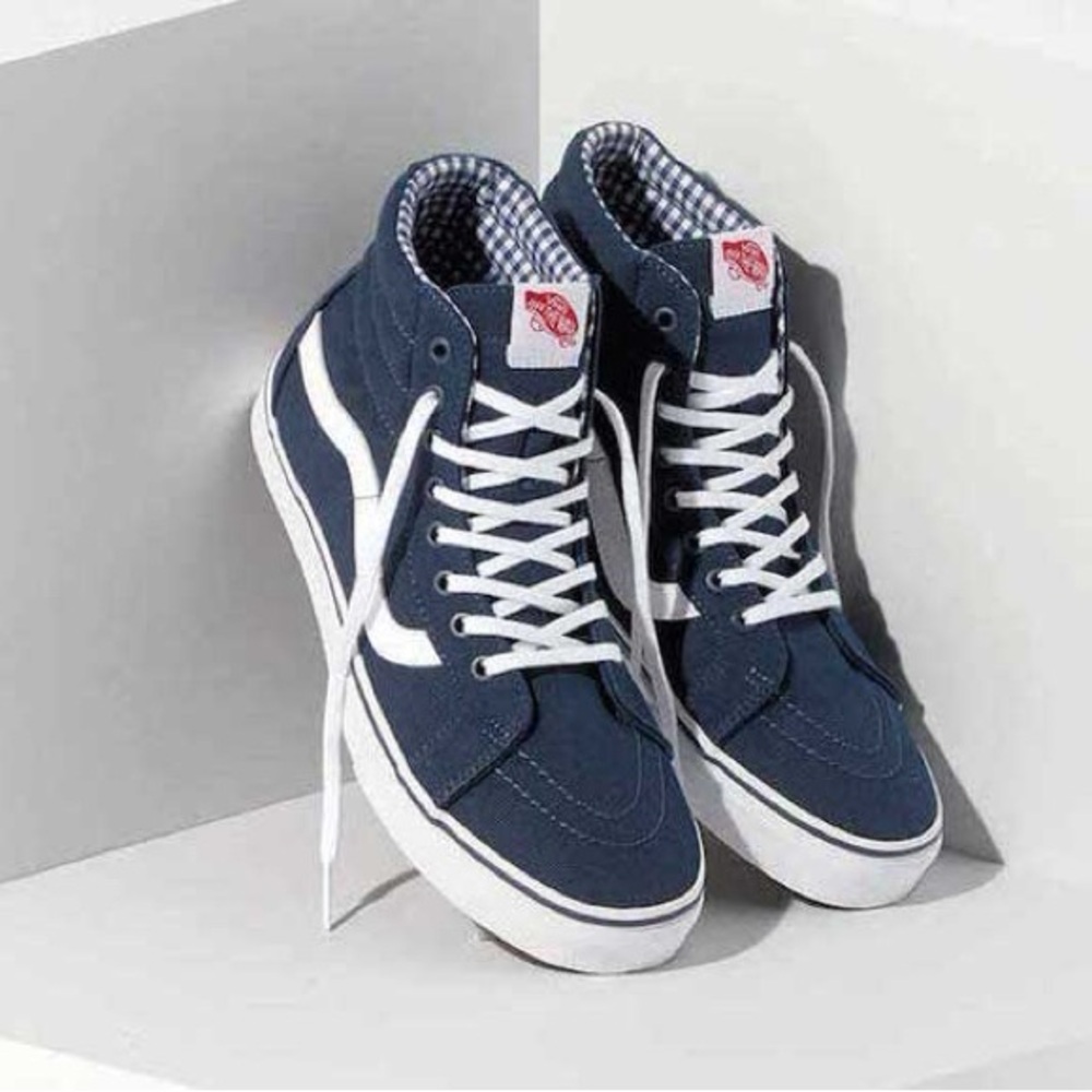 Vans Men's Navy and White High-Top Sneakers